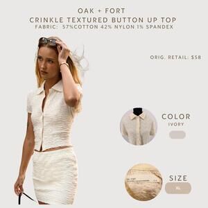 Oak + Fort Textured Button Up Top Short Sleeve Shirt XL- clean girl vibes